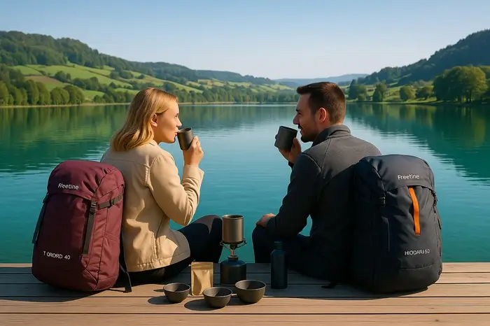 Couple équipé de matériel d'évacuation