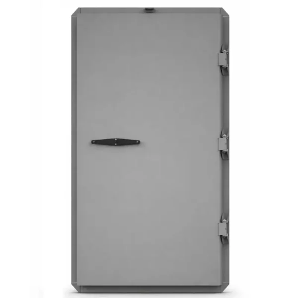 Vue extérieure de la porte de bunker para-souffles et étanche aux gaz 4.4 bar, fermée.