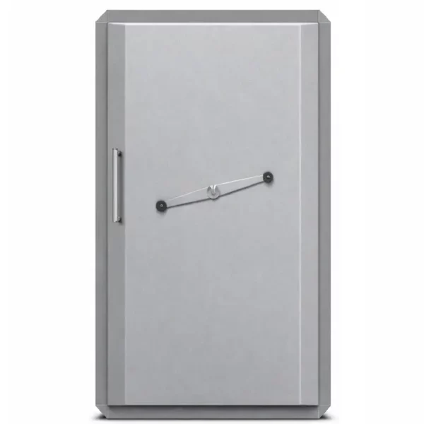 Vue intérieure de la porte de bunker para-souffle et étanche aux gaz 9 bar, fermée.