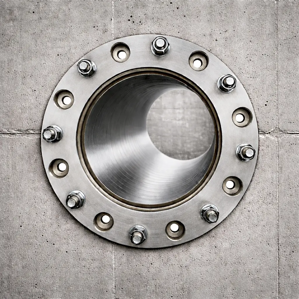 Vue sur une bride de fixation pour fixation d'une valve anti-blast de groupe de filtration NRBC.