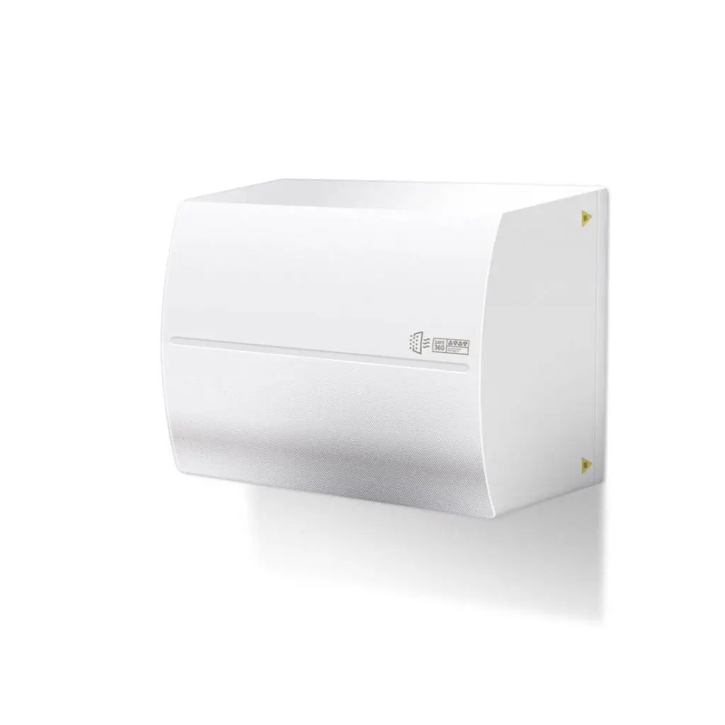 Filtration NRBC 36m3 rangée dans son coffre fixé au mur.