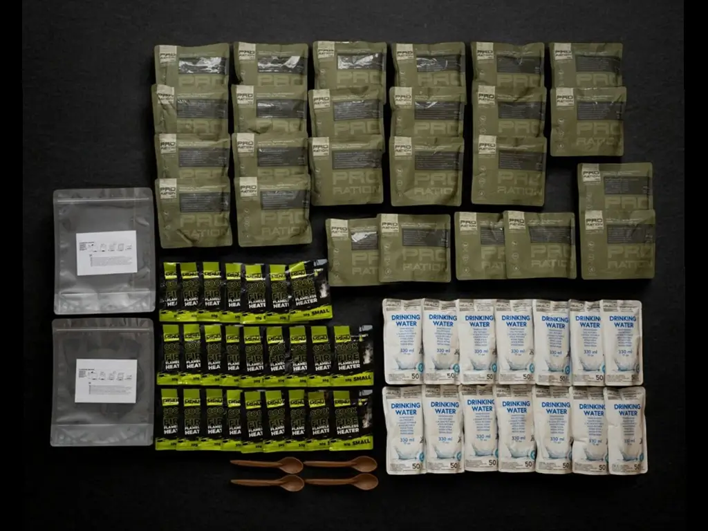 Contenu de la Emergency Food / Water Box PRO RATION.
