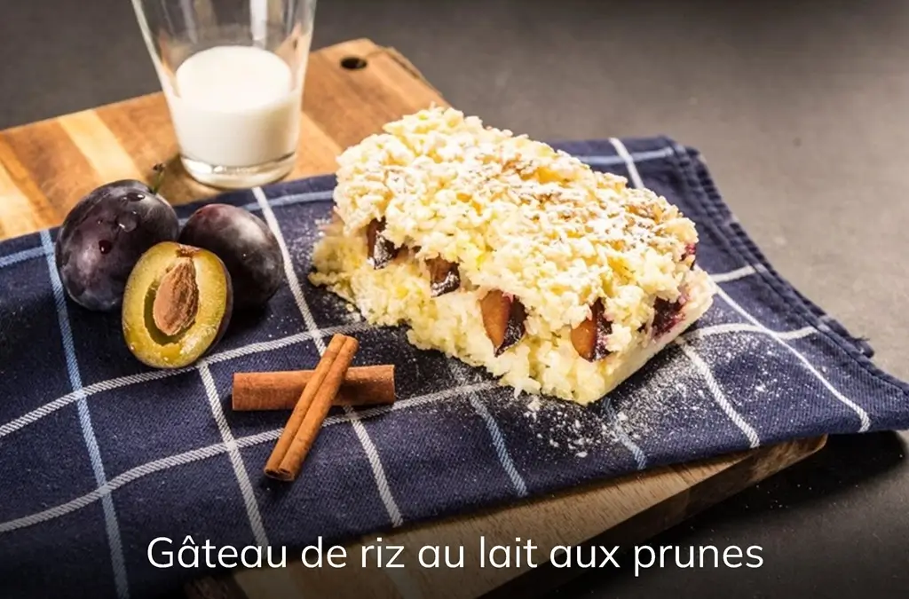 Repas sucré PRO-RATION : gâteau de riz au lait aux prunes.
