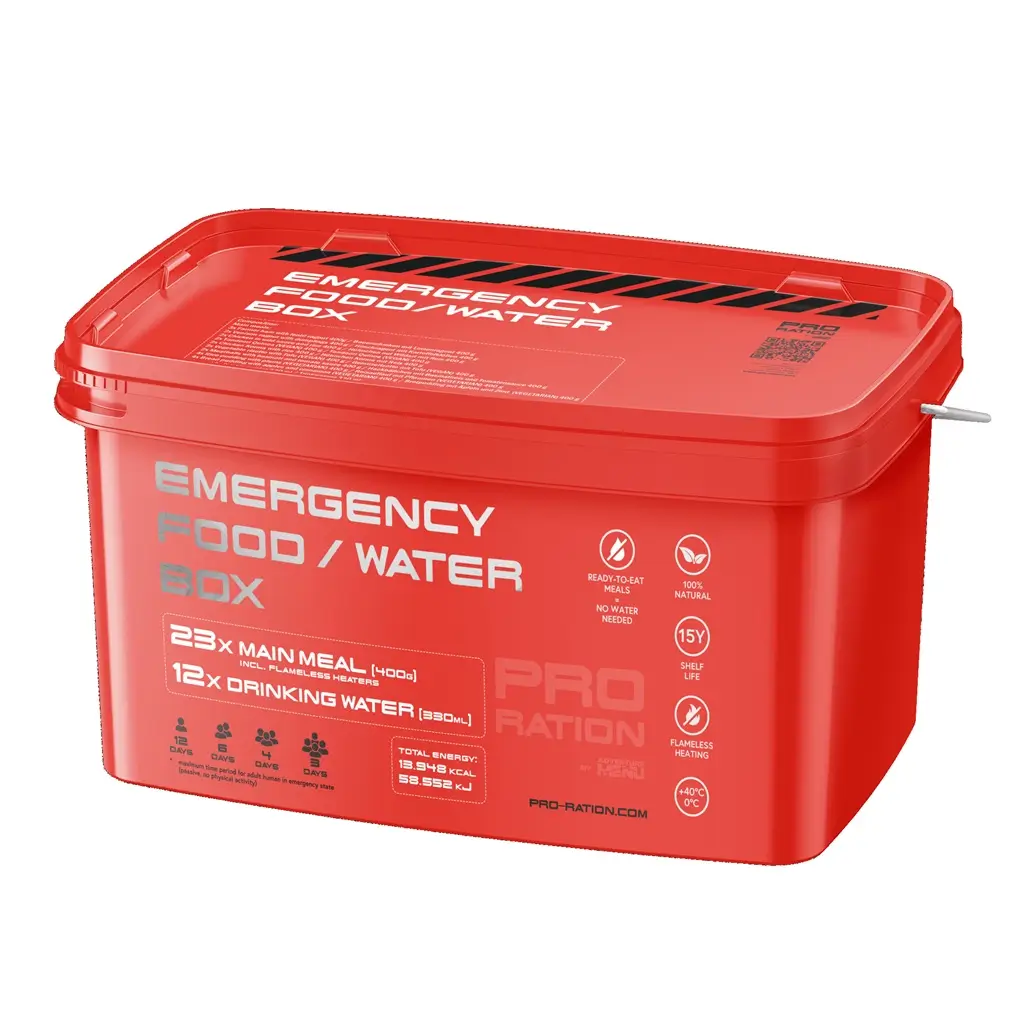 Box de nourriture de survie Emergency Food / Water Box PRO-RATION.