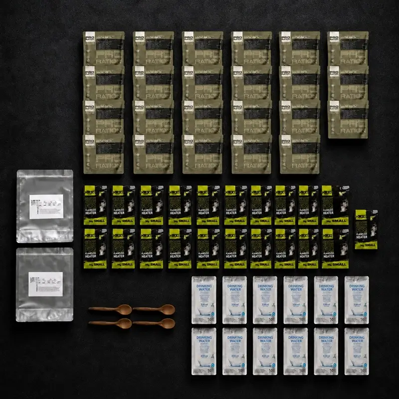 Contenu de l'Emergency Food / Water Box PRO-RATION.