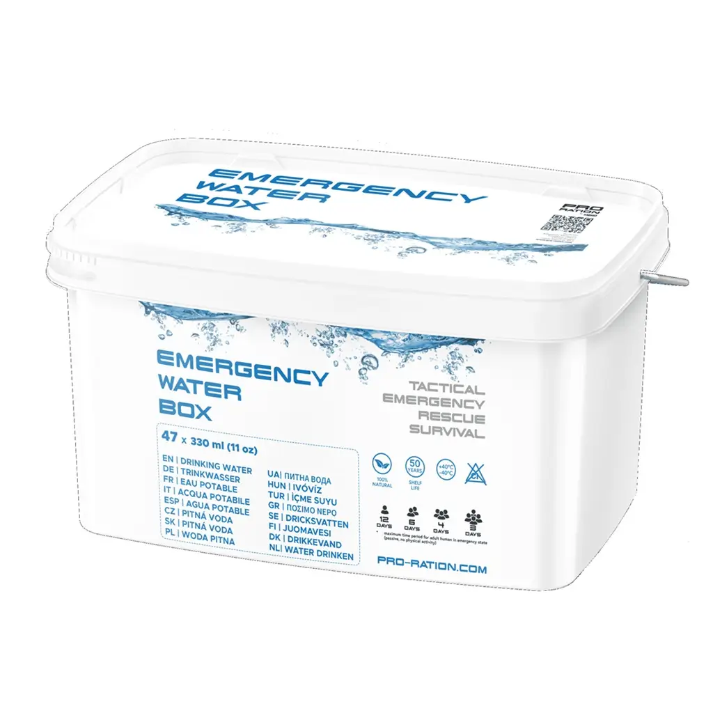 Stock d'eau potable d'urgence PRO-RATION Emergency Water Box.