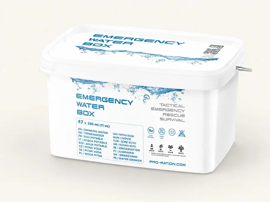 Rations hydriques pour professionnels : Emergency Water Box PRO-RATION.