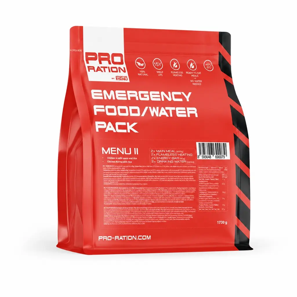 Ration alimentaire d'urgence 24 h Emergency Food / Water Pack PRO-RATION.