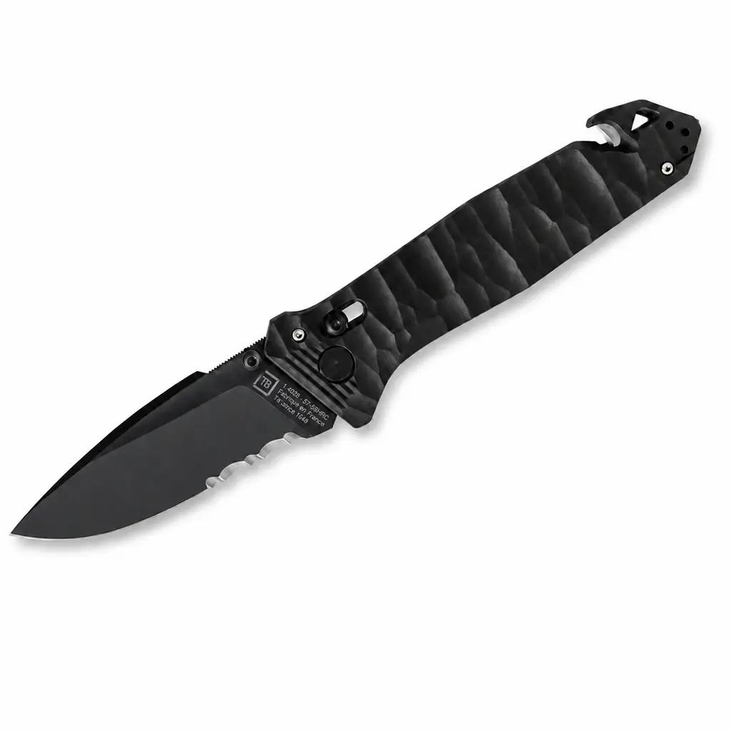 Couteau tactique pliant CAC S200 lame mixte noir.