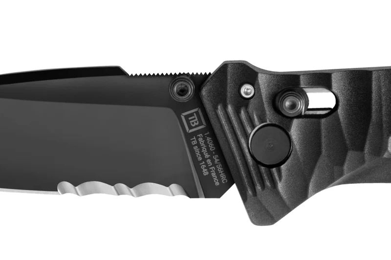 Système de verrouillage du CAC S200 noir, lame mixte (avec serrations).